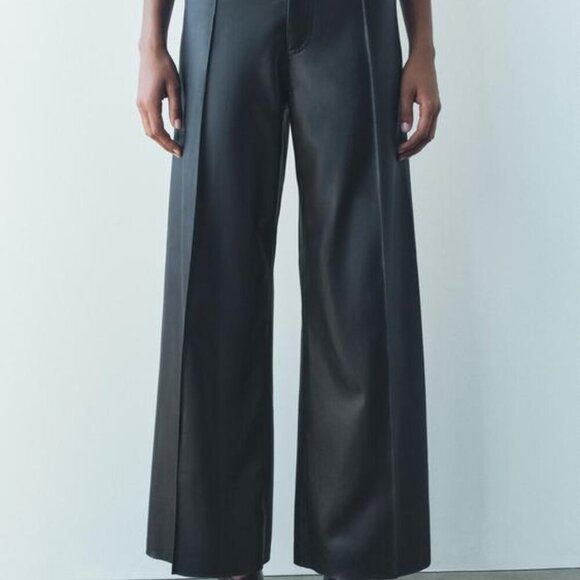 ZARA COLLECTION WIDE LEG LEATHER EFFECT PANTS 46 AND 44 Eur 3581/041/800 12 And - Picture 2 of 6